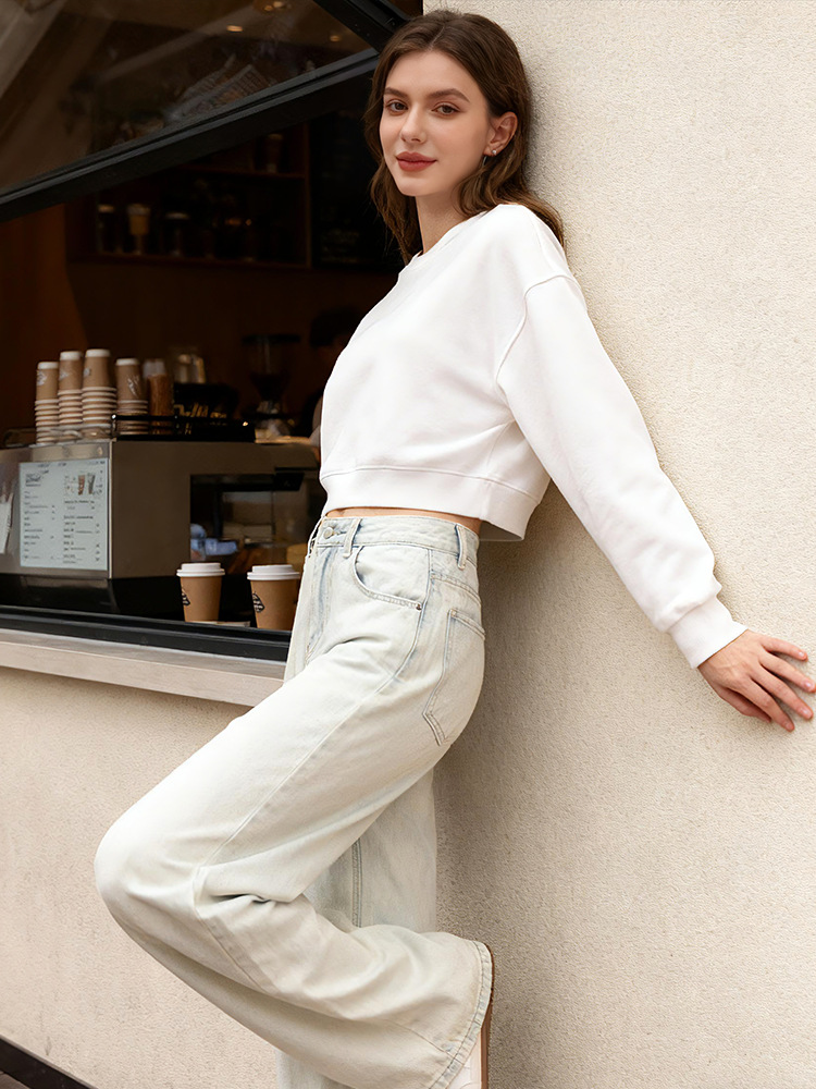Women's round neck cropped sweatshirt, cropped top, autumn and winter
