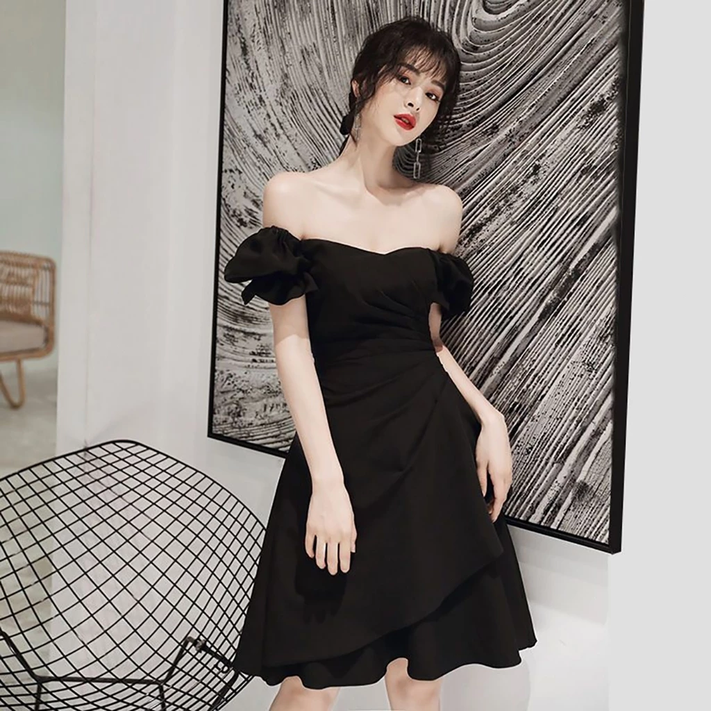 Bubble Sleeve Square Shoulder Casual Dress Sexy Midi Women's Formal One Shoulder Evening Dresses