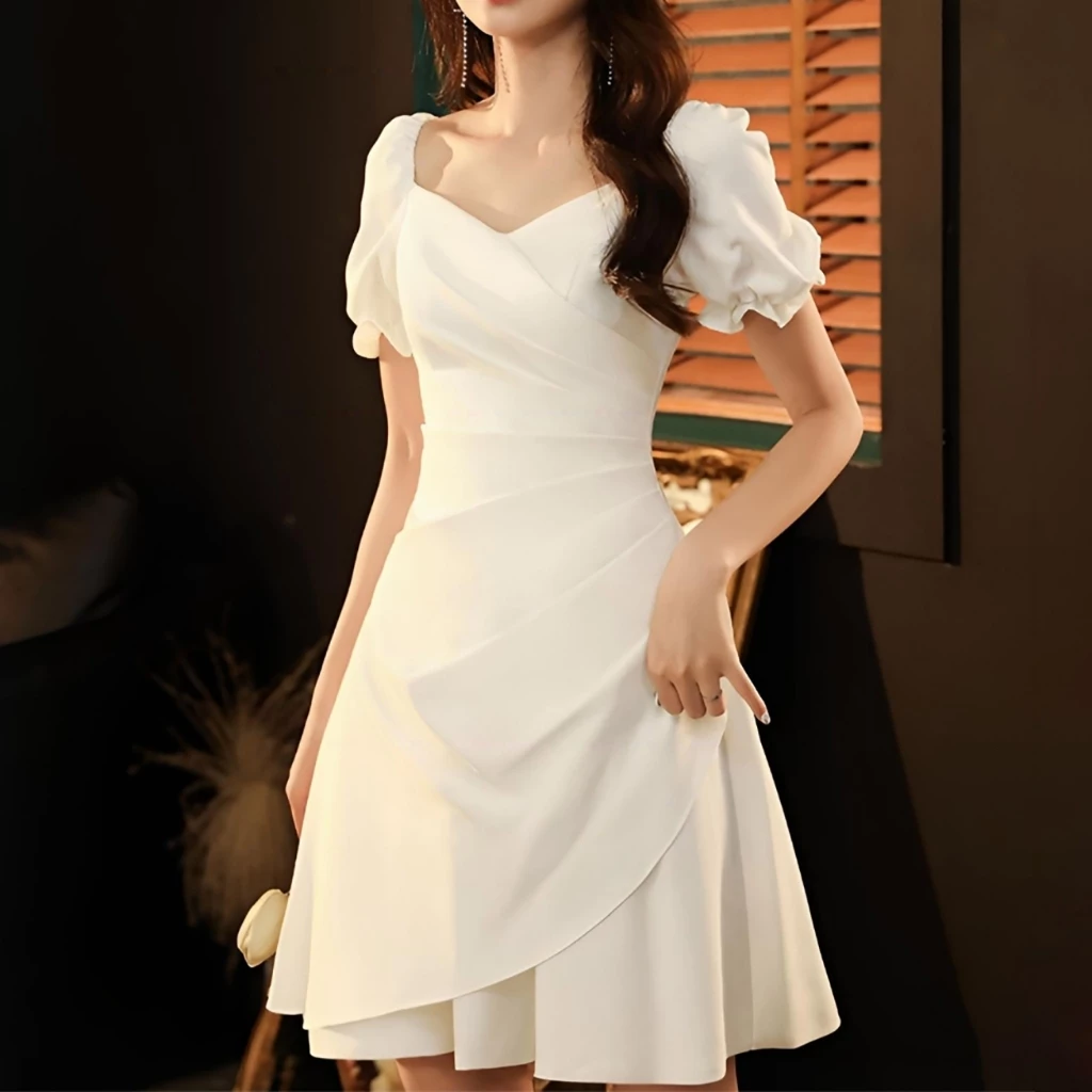 Bubble Sleeve Square Shoulder Casual Dress Sexy Midi Women's Formal One Shoulder Evening Dresses