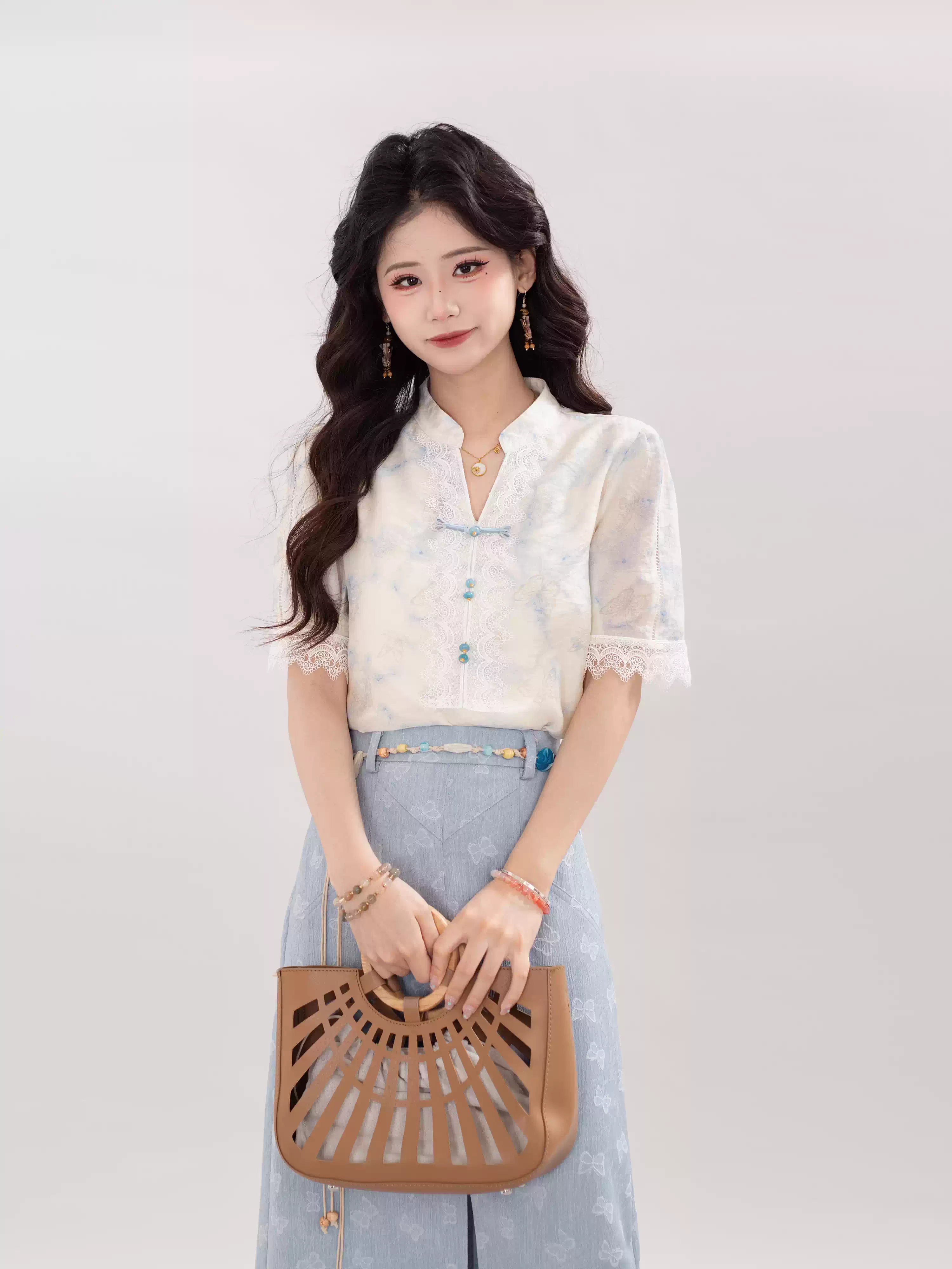 DaYuanSAD Zhang Jiayuan New Chinese Style Short-Sleeved Shirt, Elegant Top, Women's Clothing, Shirt, Elegant Blouse #4650
